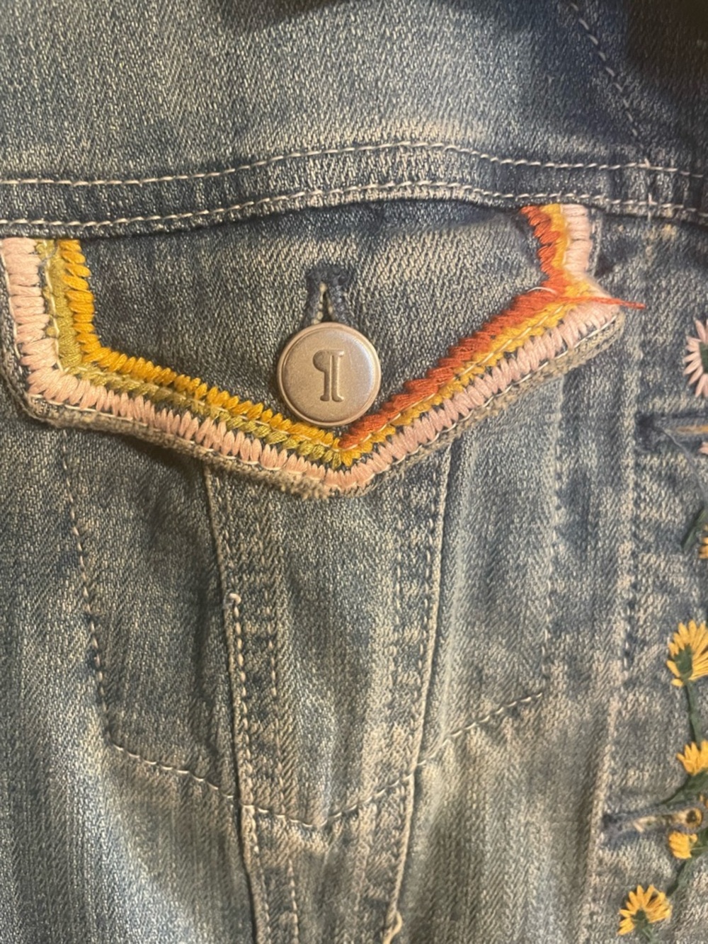 Anthropologie Pilcro & the Letterpress Light Wash Denim Jacket with Flowers - Picture 2 of 7